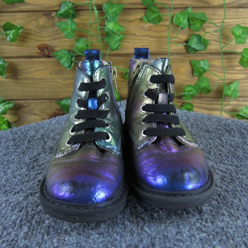 There Abouts Lil Reese Kids Iridescent Metallic Combat Boots 8‎ Lace Zip